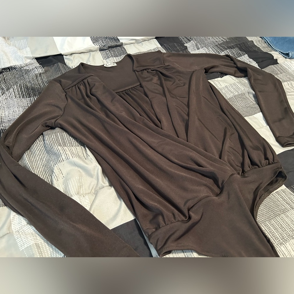 Free People Brown Long Sleeve Bodysuit